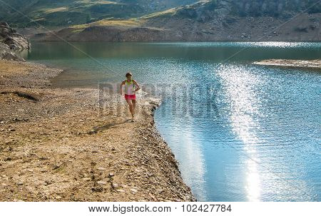 Running Near Mountain Lake