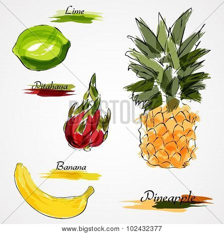 set of whole fruits