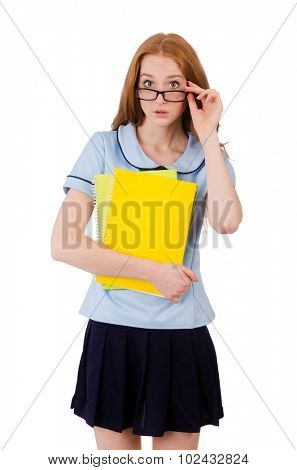 Schoolgirl isolated on the white