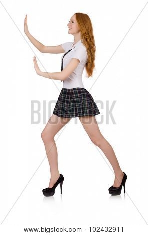 Schoolgirl isolated on the white