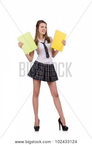 Schoolgirl isolated on the white