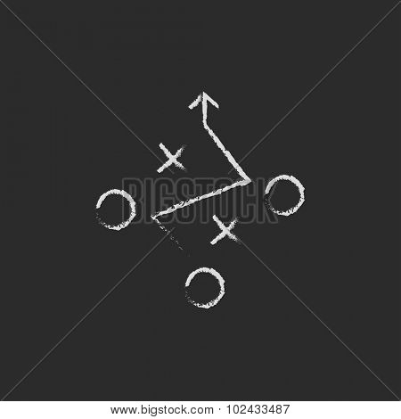 Tactical plan hand drawn in chalk on a blackboard vector white icon isolated on a black background.
