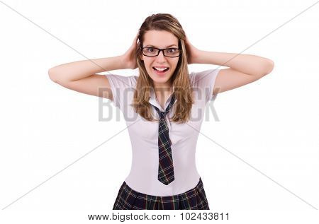 Schoolgirl isolated on the white
