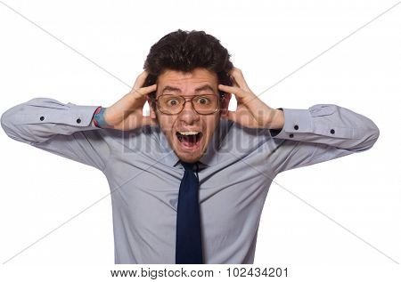 Young employee isolated on white