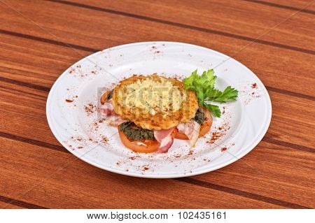 Roast pork  with vegetables and bakon