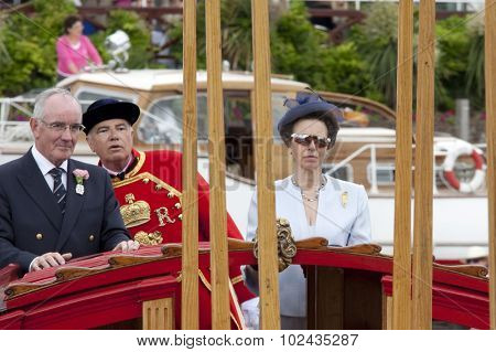 HENLEY, ENGLAND. 02-07-2010. Her Royal Highness Princess Anne, The Princess Royal arriving  on day 3 of the Henley Royal Regatta 2010 held on the River Thames.  