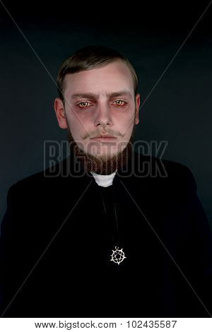 Halloween. A Man Dressed As The Evil Catholic Priest