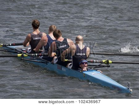 HENLEY, ENGLAND. 04-07-2010.  London R.C. 'A'  competing in The Britannia Challenge Cup on day 5 of the Henley Royal Regatta 2010 held on the River Thames.  
