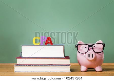 Certified Public Accountant Theme With Pink Piggy Bank