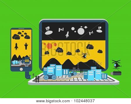Laptop Notebook City Concept Vector