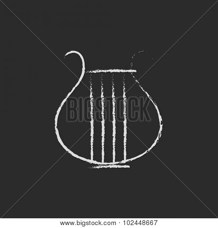 Lyre hand drawn in chalk on a blackboard vector white icon isolated on a black background.