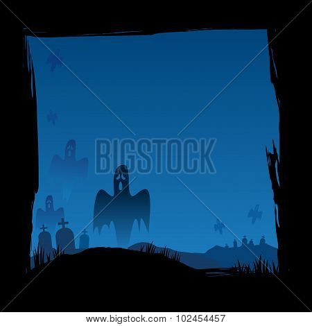 Halloween Grave Yard With Ghosts Background