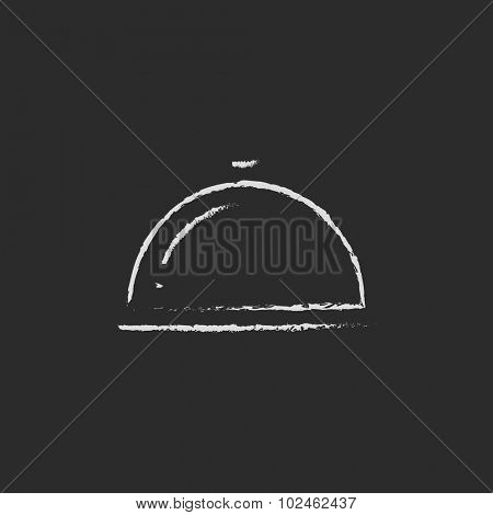 Restaurant cloche hand drawn in chalk on a blackboard vector white icon isolated on a black background.