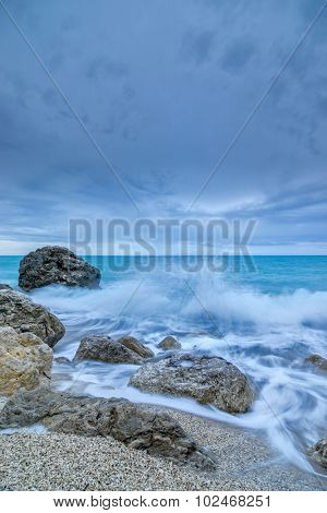 Stormy Kathisma Beach, Lefkada Island in Ionian Sea, Greece.