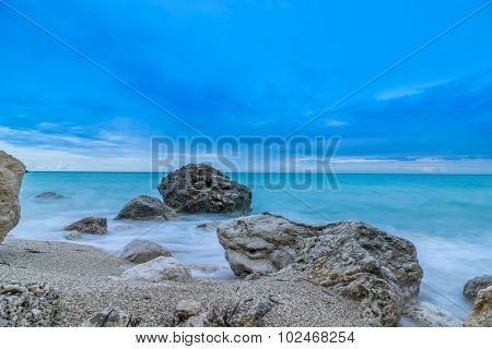 Stormy Kathisma Beach, Lefkada Island in Ionian Sea, Greece.