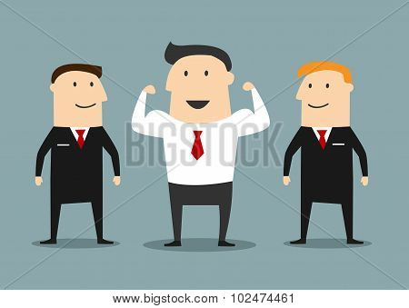 Cartoon powerful businessman with bodyguards