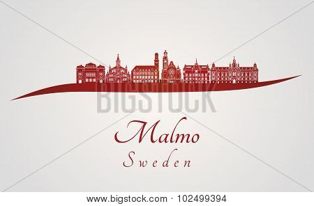Malmo Skyline In Red