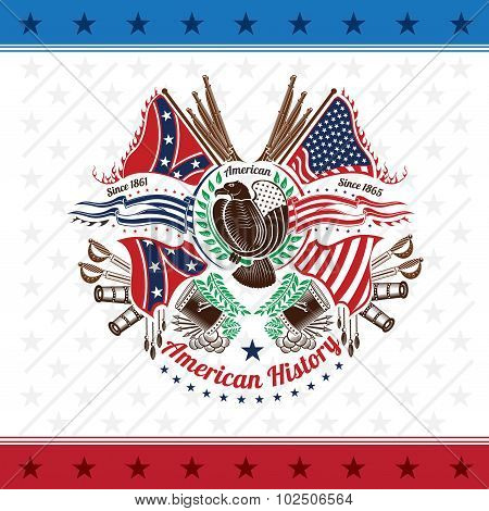 american civil war military background color coat of arms with eagle flags and weapons