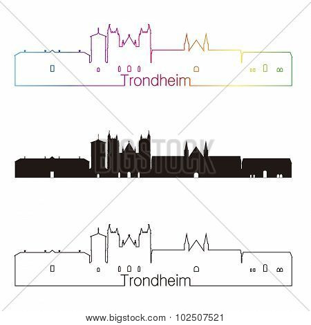 Trondheim Skyline Linear Style With Rainbow