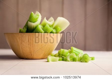 Close up of celery in a bowl on the table
