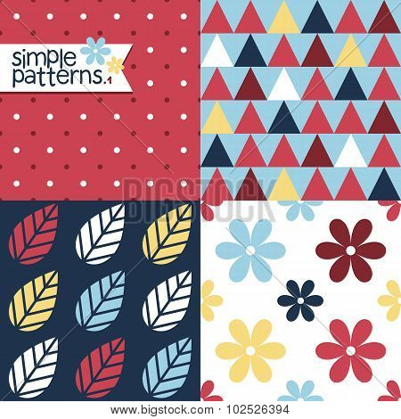 Set Of Four Simple Seamless Patterns
