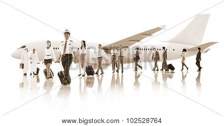 Business People Cabin Crew Transportation Airplane Concept