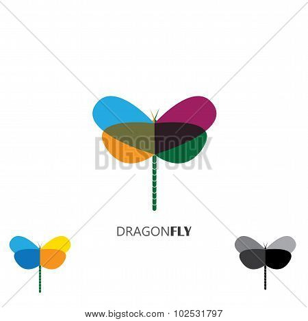 Vector Logo Icon - Colorful Beautiful Dragonflies Set