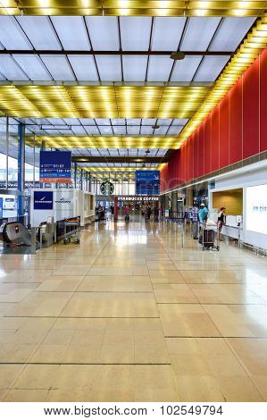 PARIS - AUGUST 08, 2015: Orly Airport interior. Paris Orly Airport is an international airport located partially in Orly and partially in Villeneuve-le-Roi, 7 NM (13 km; 8.1 mi) south of Paris, France