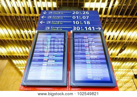 PARIS - AUGUST 08, 2015: Orly Airport interior. Paris Orly Airport is an international airport located partially in Orly and partially in Villeneuve-le-Roi, 7 NM (13 km; 8.1 mi) south of Paris, France