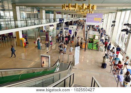 PARIS - AUGUST 08, 2015: Orly Airport interior. Paris Orly Airport is an international airport located partially in Orly and partially in Villeneuve-le-Roi, 7 NM (13 km; 8.1 mi) south of Paris, France