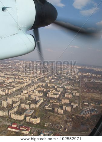 View from airplane over the city