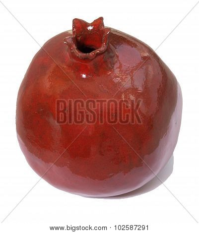 Ceramic Red Pomegranate Isolated White.