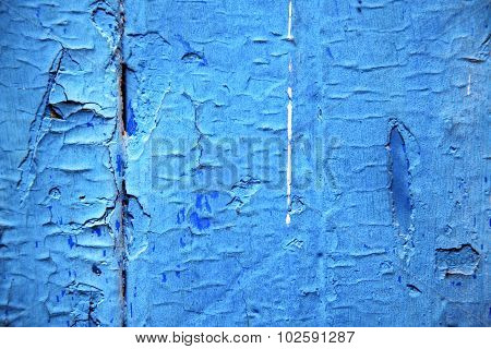 Dirty Stripped  In The Blue Wood Door And Rusty Nail