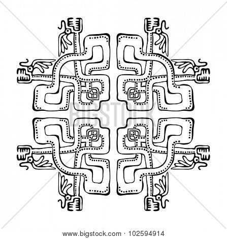 Black design element in native style with dragons, vector illustration