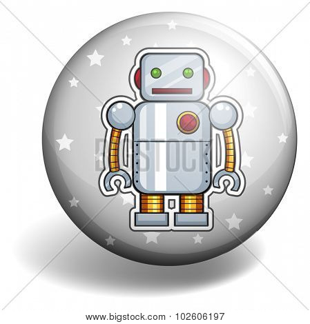 Tin robot on round badge illustration