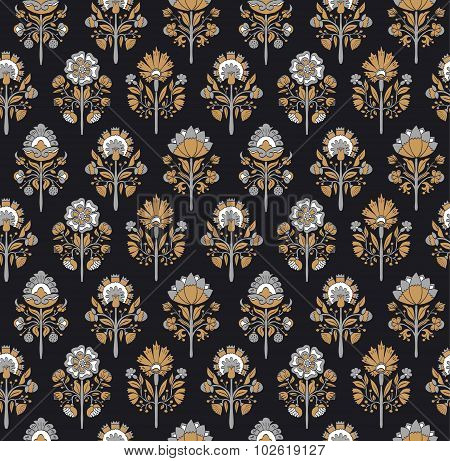 Seamless pattern with stylized flowers. Vector illustration.