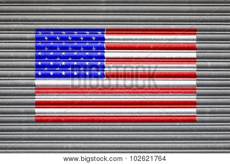 American Flag On Metal Shutter