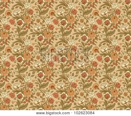 Beige seamless pattern with a vintage flower bouquets