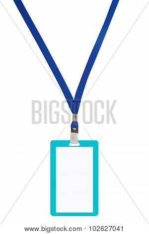 Blank badge with blue neckband. Vector illustration