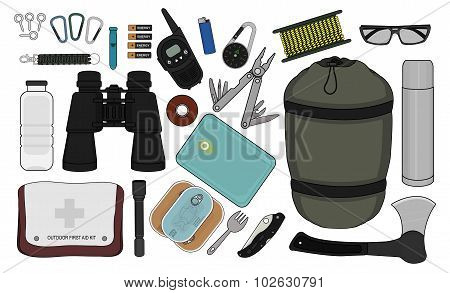 Survival items set. Color