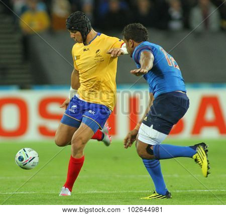 LONDON, ENGLAND - SEPTEMBER 23 2015 The 2015 Rugby World Cup Pool D match between France and Romania at The Stadium, Queen Elizabeth Olympic Park.