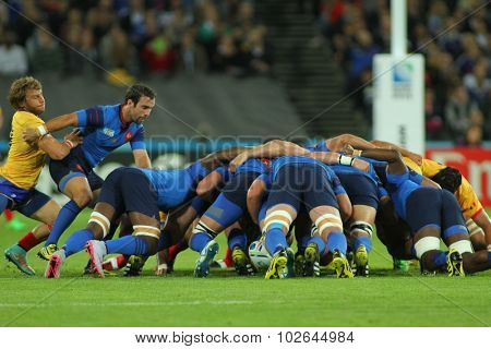 LONDON, ENGLAND - SEPTEMBER 23 2015 The 2015 Rugby World Cup Pool D match between France and Romania at The Stadium, Queen Elizabeth Olympic Park.