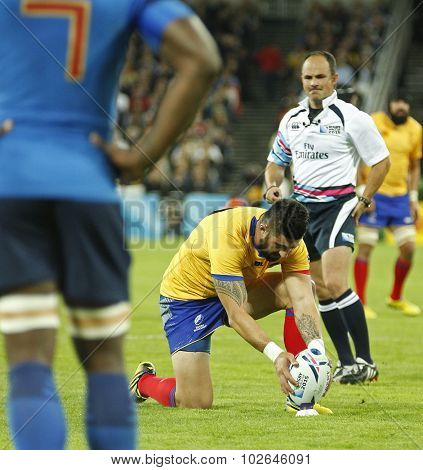 LONDON, ENGLAND - SEPTEMBER 23 2015 The 2015 Rugby World Cup Pool D match between France and Romania at The Stadium, Queen Elizabeth Olympic Park.