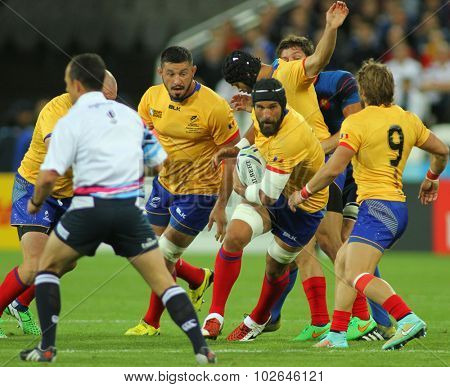 LONDON, ENGLAND - SEPTEMBER 23 2015 The 2015 Rugby World Cup Pool D match between France and Romania at The Stadium, Queen Elizabeth Olympic Park.