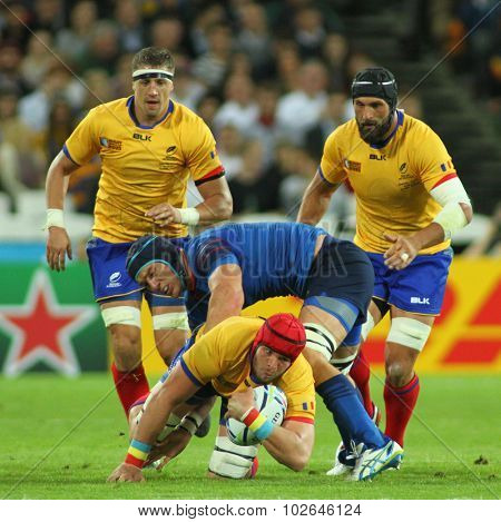 LONDON, ENGLAND - SEPTEMBER 23 2015 The 2015 Rugby World Cup Pool D match between France and Romania at The Stadium, Queen Elizabeth Olympic Park.