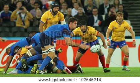 LONDON, ENGLAND - SEPTEMBER 23 2015 The 2015 Rugby World Cup Pool D match between France and Romania at The Stadium, Queen Elizabeth Olympic Park.