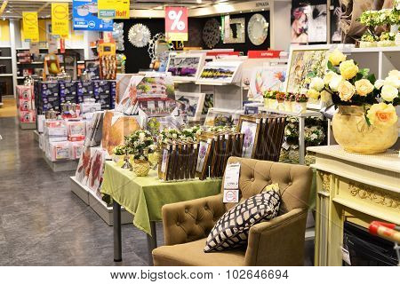 MOSCOW, RUSSIA - 24.09.2015. The interior of  shop Hoff - one of the largest Russian furniture netwo