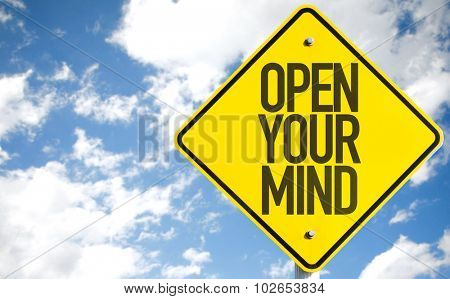 Open Your Mind sign with sky background