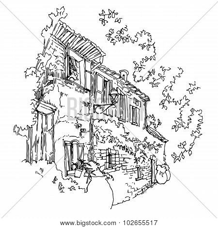 Hand made sketch of old street.
