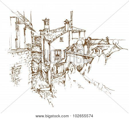 Hand made sketch of old street.